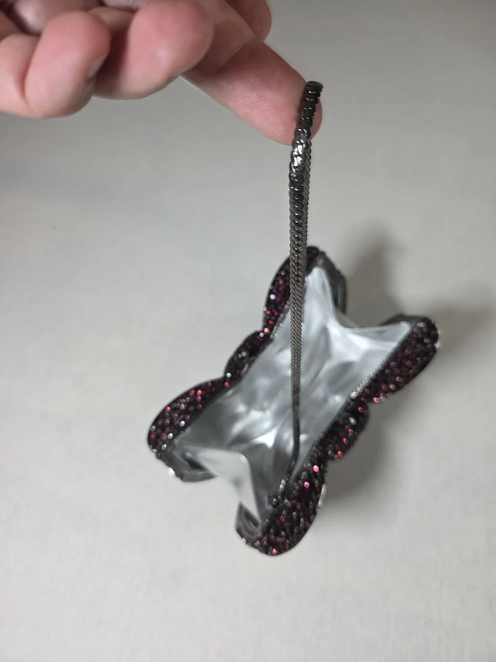 Luxury Purple Rhinestone Bow Clutch Purse Chain Strap Silver Lining Magnetic